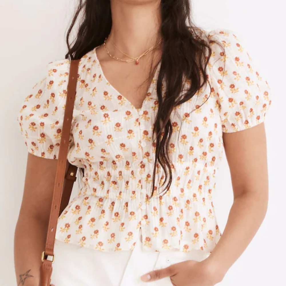 Madewell Sophia Calendula Top Puff Sleeve Top Size S